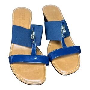 Italian Shoemakers QUIZ stretchy Navy blue strappy beige wedges Size 8.5​​​​​​